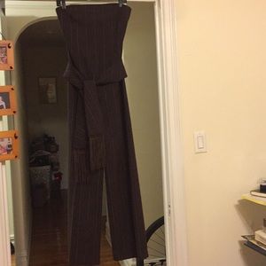 Brown jumper w purple and beige thin stripes